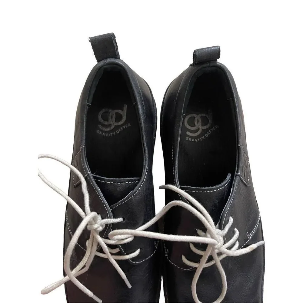 Gravity Defyer Mens Black Oxford Lace Up Leather Round Toe Casual Shoes Size 9.5